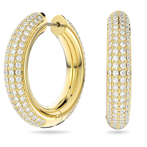 Swarovski Dextera Hoop Earrings Pavé, Medium, White, Gold-Tone Plated