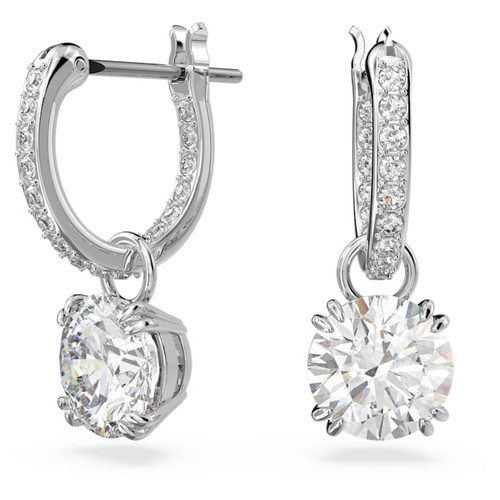 Swarovski Stilla drop earrings, Round cut, White, Rhodium plated