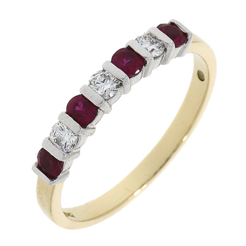 18ct Yellow Gold Ruby 0.36ct Diamond 0.21ct  7 Stone Eternity Ring