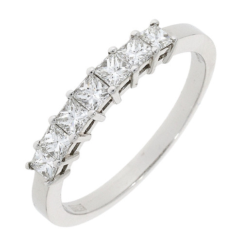 18ct White Gold Diamond 0.73ct 7 Stone Princess Cut Claw Eternity Ring