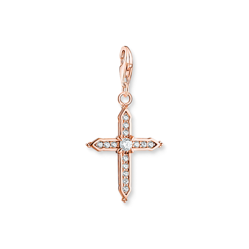 Thomas Sabo Charm pendant cross with white stones rose gold