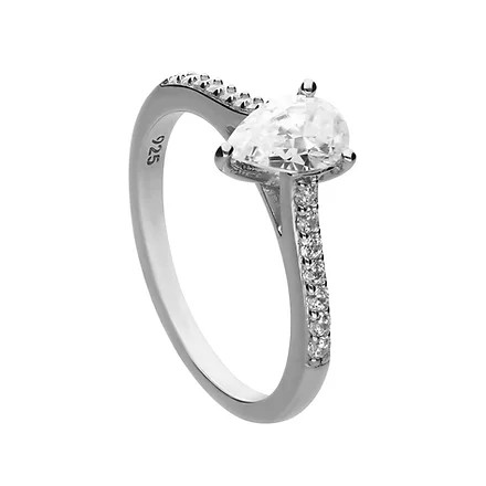 Diamonfire Teardrop Shaped Diamonfire Zirconia Ring With Pave Shoulders