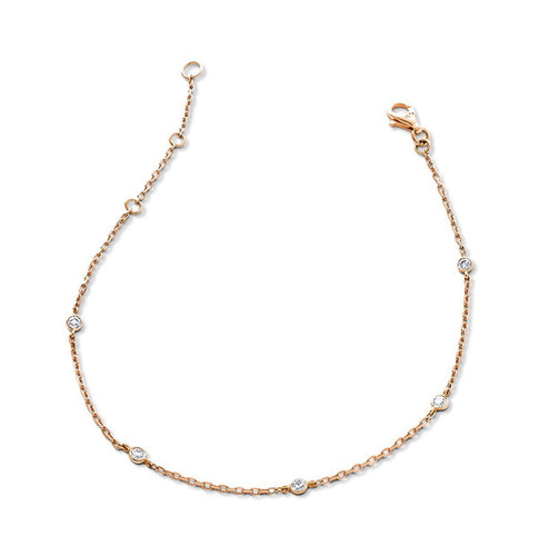 Diamonfire Silver Rose Gold Plated Round CZ  Chain Bracelet
