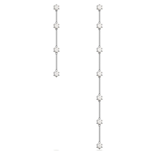 Swarovski  Constella drop earrings Asymmetrical design, Round cut, White, Rhodium plated