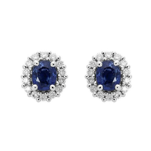 18ct White Gold 0.64ct Sapphire Diamond Oval Cluster Earrings