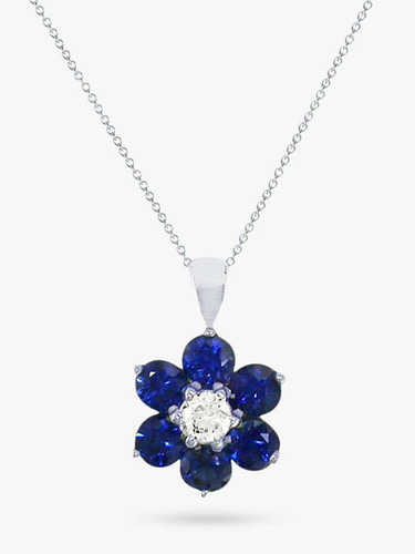 18ct White Gold Sapphire & Diamond Flower Cluster Pendant