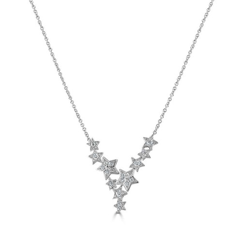 18ct White Gold Diamond Star Cluster Necklace