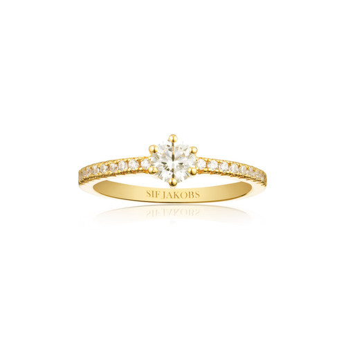 SIF Jakobs RING ELLERA UNO GRANDE - 18K GOLD PLATED, WITH WHITE ZIRCONIA