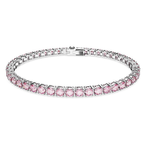 Swarovski Matrix Tennis bracelet Round cut, Small, Pink, Rhodium plated