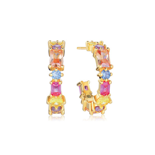 EARRINGS IVREA CREOLO MEDIO - 18K GOLD PLATED, WITH MULTICOLOURED ZIRCONIA
