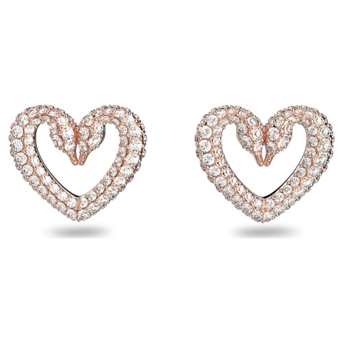 Swarovski Sublima stud earrings
Pavé, Heart, Medium, White, Rose gold-tone plated