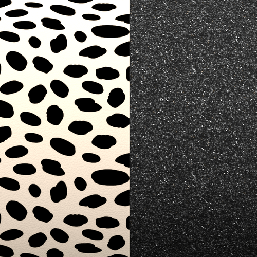 Leather insert - Bracelets Leopard white/Black glitter 8mm