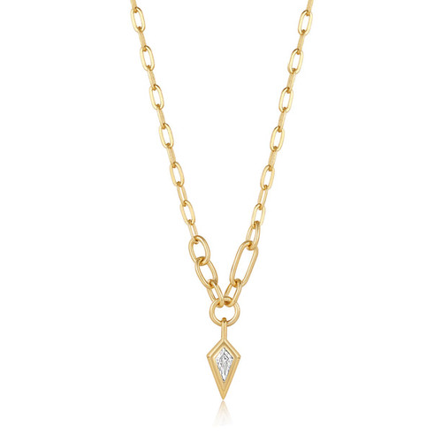 Gold Sparkle Drop Pendant Chunky Chain Necklace