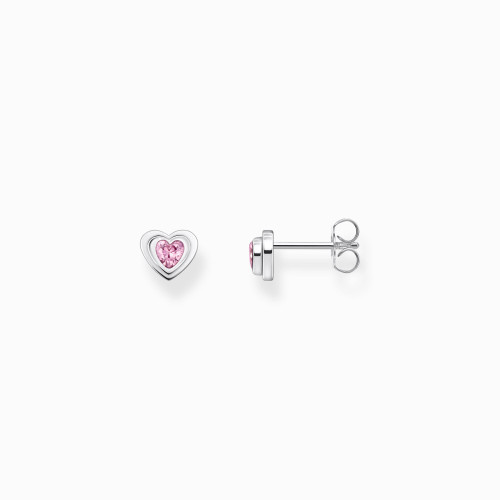 Thomas Sabo Silver blackened ear studs in heart-shape with pink zirconia