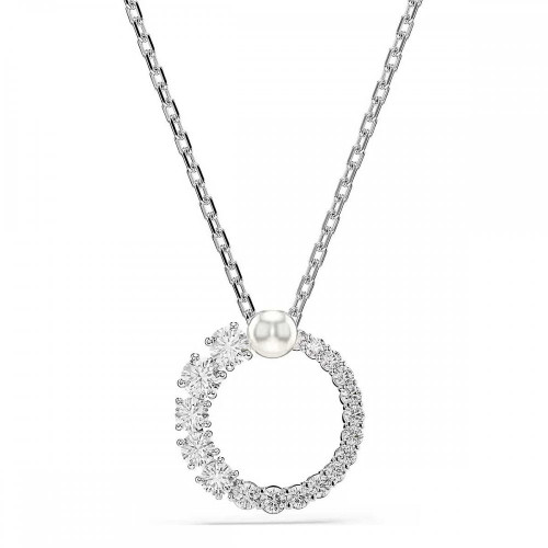 Swarovski Matrix pendant Crystal pearl, Round cut, White, Rhodium plated