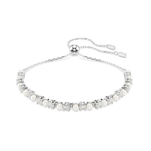 Swarovski Matrix bracelet Crystal pearl, Round cut, White, Rhodium plated