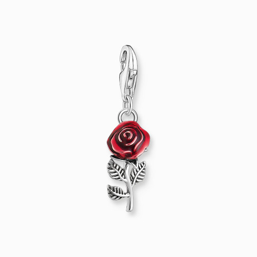Thomas Sabo Silver blackened charm pendant in red rose design