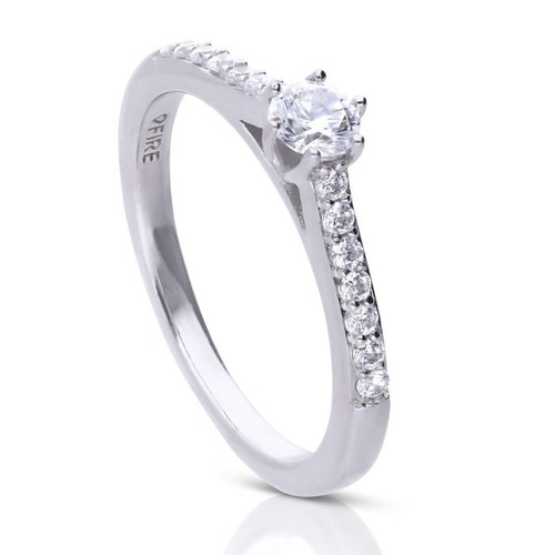 Diamonfire Six Claw Solitaire Ring with Pave Shoulders