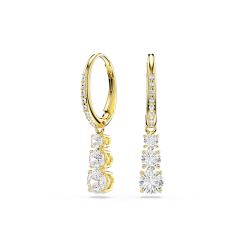 Swarovski Stilla Attract hoop earrings, Round cut, White, Gold-tone plated