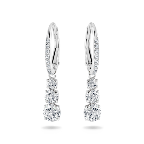 Swarovski Stilla Attract hoop earrings, Round cut, White, Rhodium plated