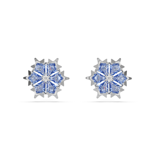 Swarovski Magic stud earrings, Snowflake, Blue, Rhodium plated