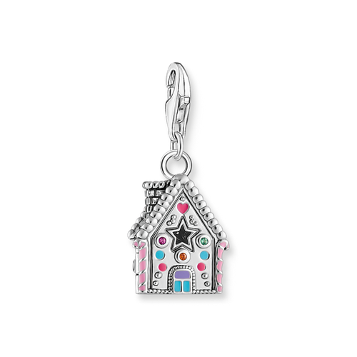 Silver gingerbread house charm pendant