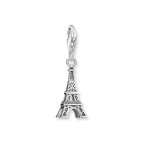 Silver charm pendant with Eiffel Tower and white zirconia
