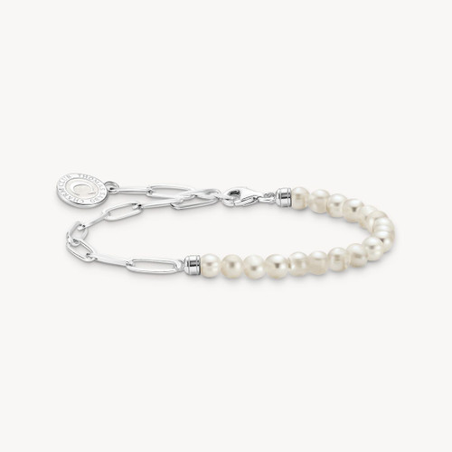 Thomas Sabo Charm bracelet with white pearls and Coin silver