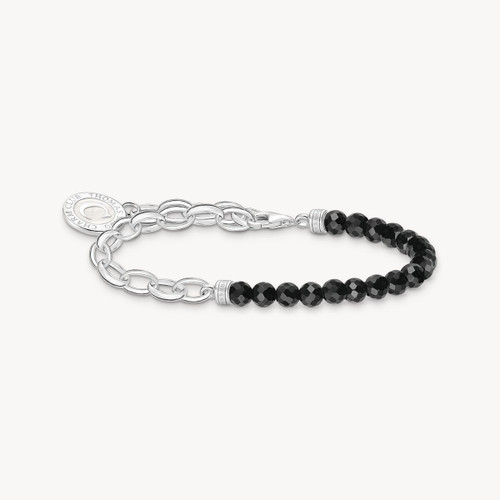 Thomas Sabo Charm bracelet with black obsidian beads and disc silver