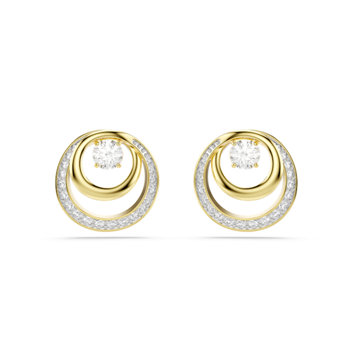 Hyperbola stud earrings, Round cut, White, Gold-tone plated