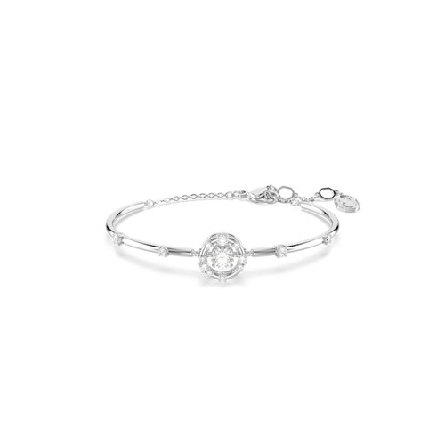 Constella bangle, Round cut, Dancing stone, White, Rhodium plated
