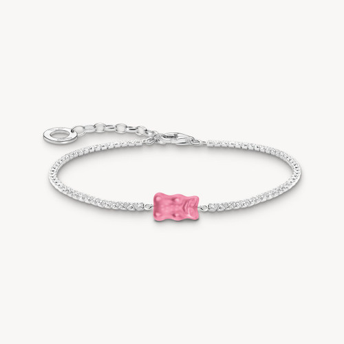 Silver bracelet with pink goldbear and stones