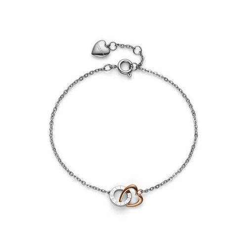 Classic Kindred Interlink Heart Silver & Rose Gold Plated Bracelet