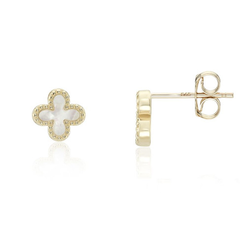 9ct Yellow Gold Mother of Pearl Flower Stud Earrings