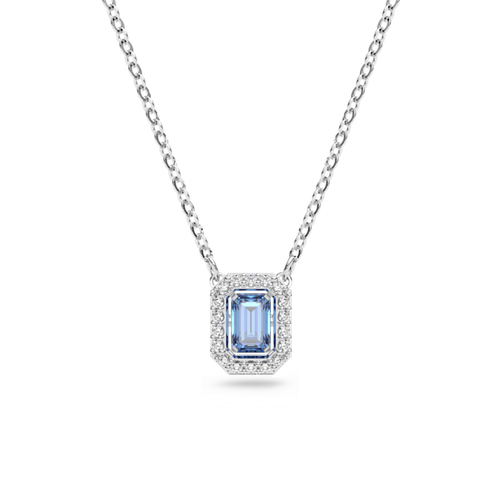 Una necklace, Octagon cut, Blue, Rhodium plated