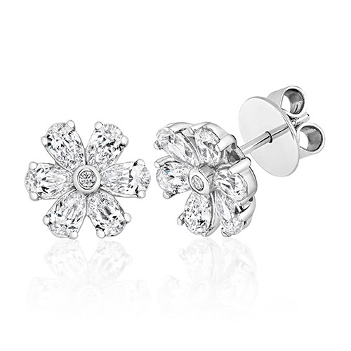 Pear‑Shape Flower Earrings with Round R/O Centre & 5×3mm Pear‑Cut Petals