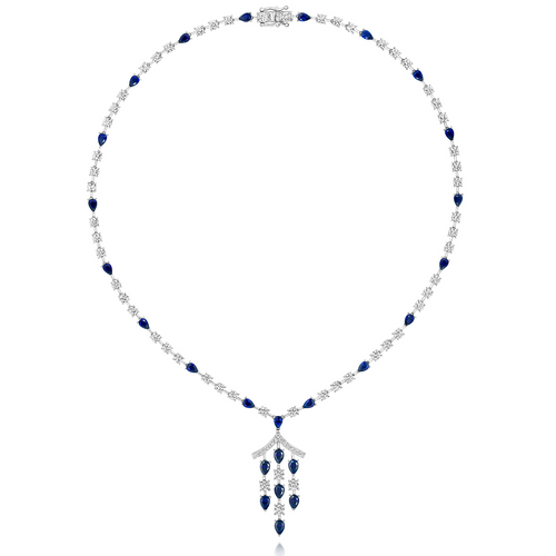 BLUE PEAR SHAPE & WHITE RND ORIENTAL INSPIRED NECKLET