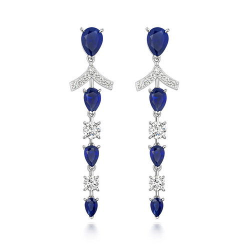 BLUE PEAR SHAPE & WHITE RND ORIENTAL INSPIRED EARRINGS