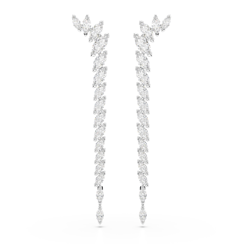 Mesmera earrings, Marquise cut, White, Rhodium plated