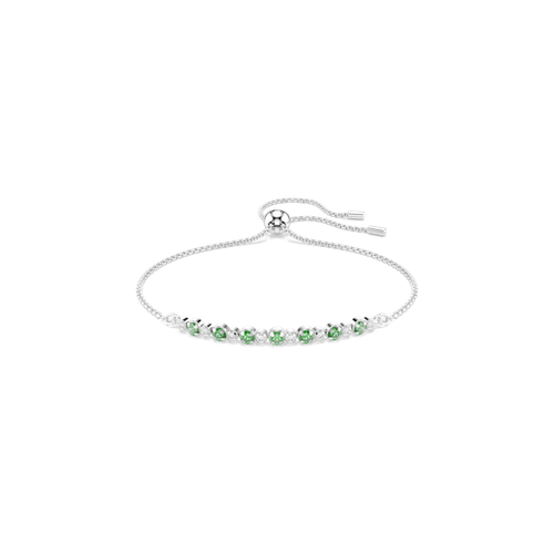 Matrix bracelet, Round cut, Green, Rhodium plated