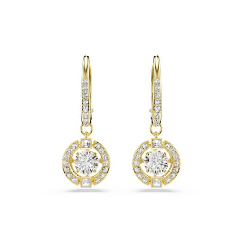 Una Angelic drop earrings, Round cut, White, 18K gold finish