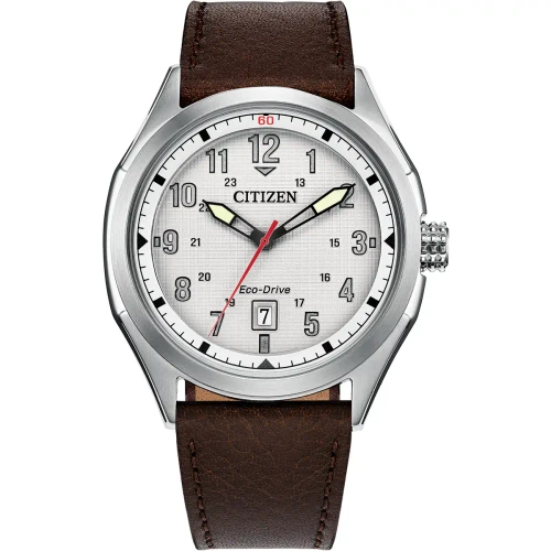 Citizen Mens Eco-Drive Terra Force Brown Leather Strap Watch