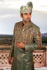 Amazing Emerald Green Brocade Silk Designer Sherwani1156