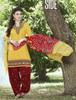 Yellow and Maroon color Contrast Combination Pure Cotton Fabric Ban Neck Design Patiala Suit