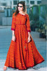 Red and Orange color Quarter Sleeves Floor Length Flared Rayon Fabric Maxi Dress