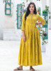 Yellow color Printed Muslin Fabric Gown