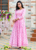 Pink color Printed Muslin Fabric Ankle Length Gown