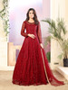 Red color Full Sleeves Floor Length Embroidered Net Fabric Party wear Anarkali style Suit