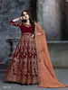 Red color Floor Length Velvet Fabric Heavily Embroidered Anarkali style Party Wear Suit