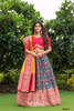 Blue and Red color Silk Fabric Lehenga Choli